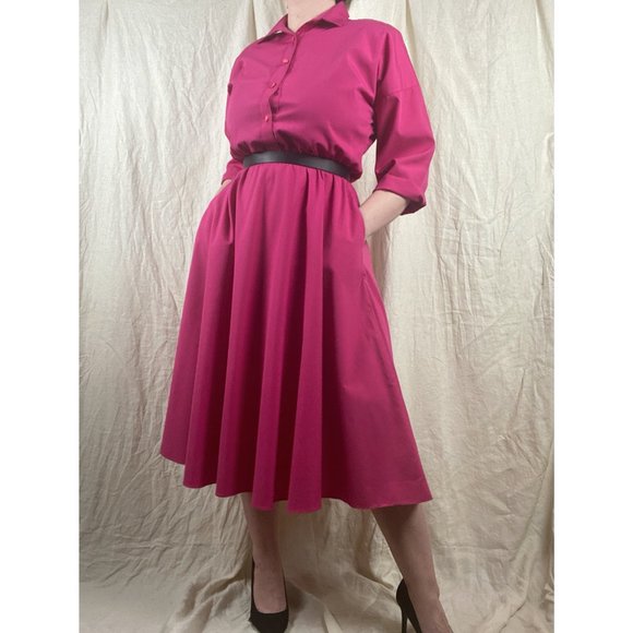 Vintage Dresses & Skirts - Vintage 80s The American Shirt Dress Button Front Circle Skirt Retro Midi Dress